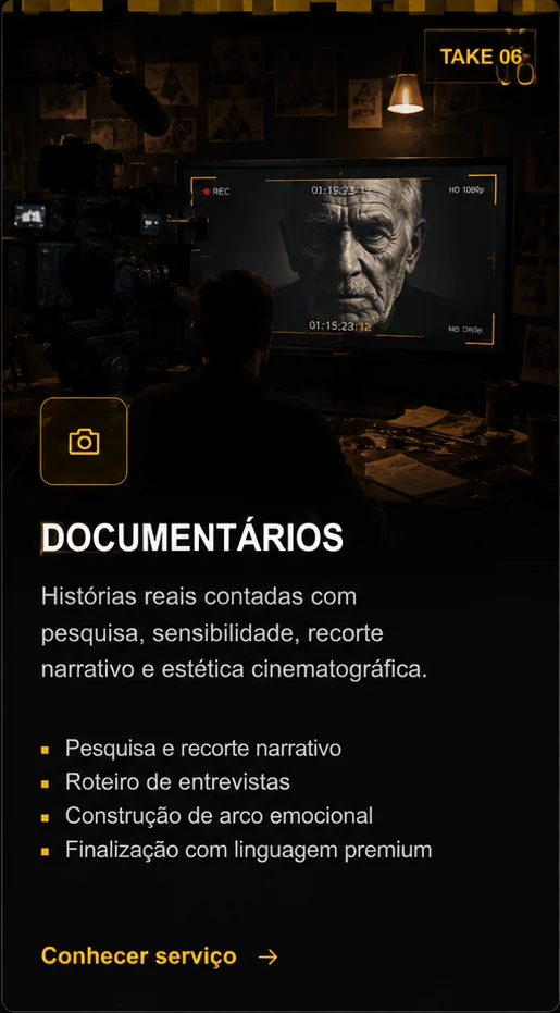Bastidores de um documentário curto com narrativa forte
